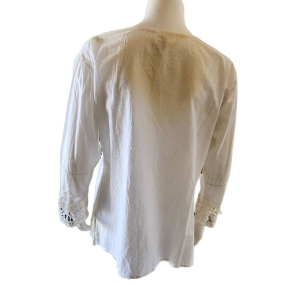 Somya Idian boho embroidered long sleeve floral white blouse S-M top V-neck - Picture 4 of 5